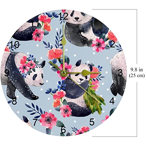 Horloge murale enfant motif panda et fleurs rouges atmosphère douce - 7
