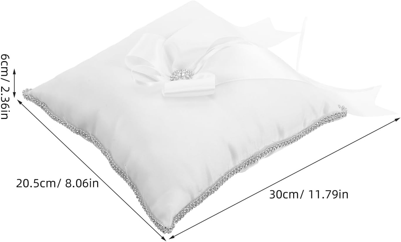 Elegant Wedding Ring Bearer Pillow with Rhinestones, White