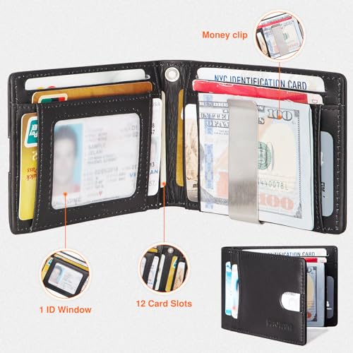 Chain Wallets for Men, Genuine Leather Blocking Bifold Wallet RFID Protective Credit Card Holder with Money Clip, Pickpocket Proof Slim Chain Wallet for Men2