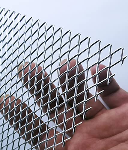 Image of Silver Universal 40 inchx13 inch Car Grill Mesh - Aluminum Alloy Automotive Grille Insert Bumper Rhombic Hole (10x20mm)
