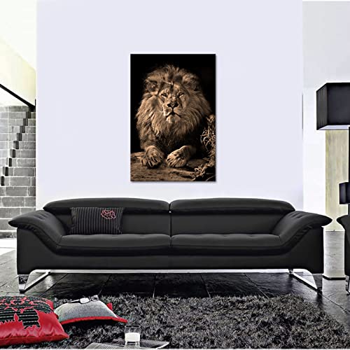 Rnnjoile Lion Prints Wall Art Black And White Lion Portrait Painting Picture Powerful Animal Canvas Artwork For Mens Apartment Bedroom Decorations Framed 24"X36" #TOP4