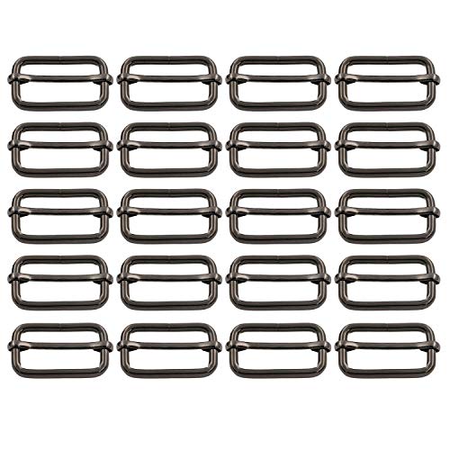 BIKICOCO Metal Slide Adjuster Buckle Tri-Glides with Movable Center Bar, for Straps, 1.25 x 0.6 Inch, Gunmetal, Pack of 20