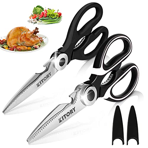 Kitory Heavy Duty Kitchen Scissors Multipurpose Utility Stainless Steel Shears Sharp Kitchen Scissors for Chicken, Meat, Poultry, Fish, Vegetables, Herbs, Bones, Nuts, Flowers（2pcs ）