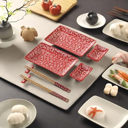 Image of 8 pcs Japanese Sushi Plate Sets Serving Platters and Trays for Entertaining Sushi Dishes Set Plates Sushi Plates Traditional Cuisine Dinnerware Sets with Chopsticks Hundred Family Names