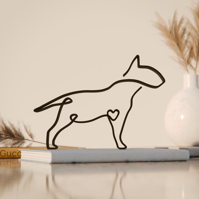 Bull Terrier Dog Personalized Line Art Figure Plastic Home Decor with Name Detail for Dog Lovers Minimalist Sculpture for Living Room Desk Shelf Office Display Gift India