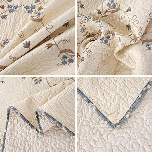 Vctops 3-Piece Elegant Floral Embroidered Bedspread Coverlet Set Oversize Queen 100% Cotton Reversible Patchwork 1 Quilt And 2 Pillow Shams (Flower B,Oversize Queen) #TOP6