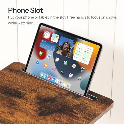 HOOBRO C Shaped Side Table, Height Adjustable Bedside Table, 360° Rotating Sofa Table Laptop Tables with Detachable Cup Holder and Tablet Slot, Slides Under Sofa, Rustic Brown and Black EBF34SF01 - Image 6