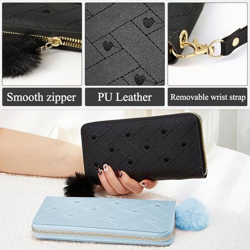 Women's Wallet, Large Capacity Zip Around Wallet Credit Card Holder Long Clutch Wristlet Purse with Wrist Strap3