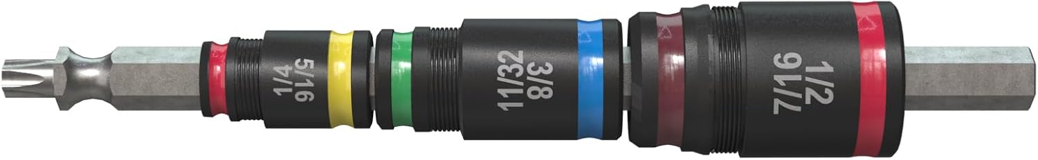 Malco 7-in-1 C-RHEX Flip Bit Socket Set with 3 cleanable, reversible, and stackable, color-coded sockets featuring an ultra-powerful magnet and a T25 integrated driver head. Impact Rated.