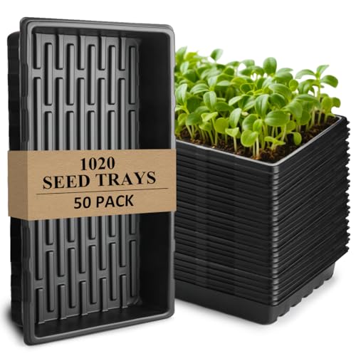 50-Pack Heavy-Duty 1020 Seed Trays No Holes, Thick Plastic Plant Flats