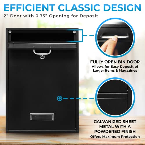 Wall Mounted Locking Vertical Dropbox Mailbox - Safe And Secure (Large) | Made With Galvanized Steel (Black) #TOP4