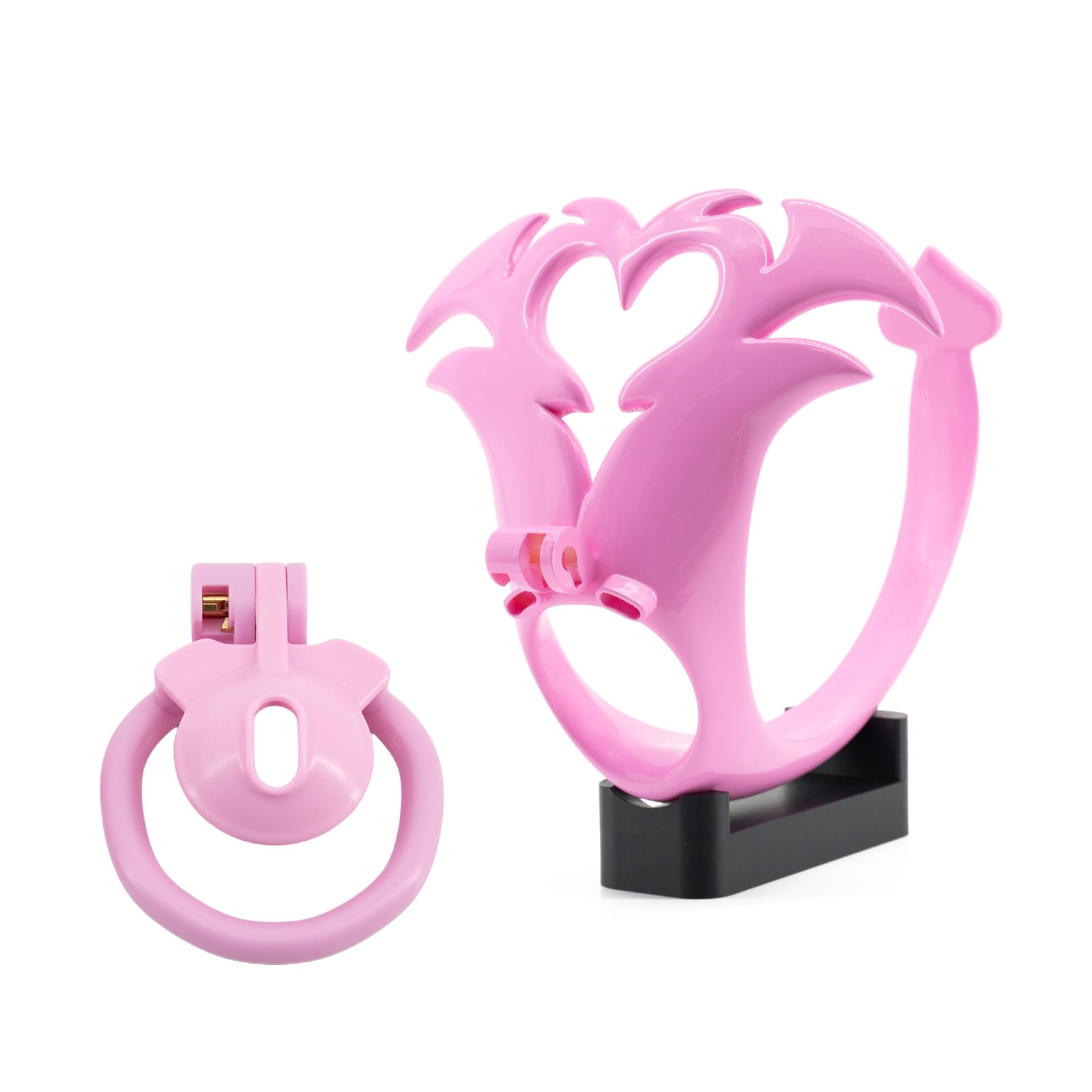 Cage de chasteté avec culotte florale anti-dégorgement, cage à bite creuse, grande ouverture urinaire, sextoys péniens pour hommes Sissywear et Bondage (Pink-Small-Lid)