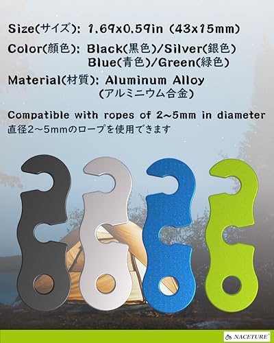NACETURE Tensores para Cuerdas de Tienda de Campaña de Aleación de Aluminio, Ajustadores de Guías para Camping, Paquete de 10 Verde miniatura 2