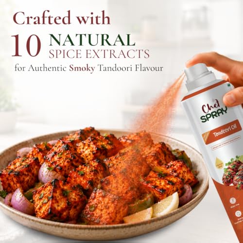 Image of ChefSPRAY Tandoori Oil Spray - 100% Natural Flavoured Cooking Spray | Perfect for Grilling, Roasting, Pan Frying, & BBQ | No Preservatives, No Propellants | Easy, Mess-Free Cooking - 200 mL