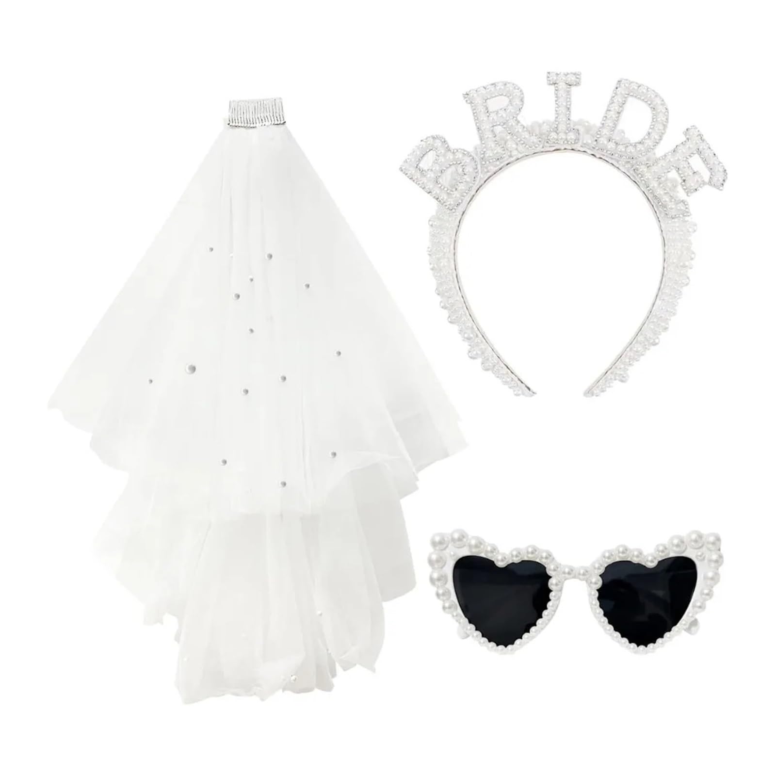 Evjf Veil Bandeau de mariée avec voile | Lunettes de soleil coeur for enterrement de vie de jeune fille, accessoires de décoration for mariée