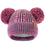 Clothclose Kids Toddler Winter Hat with Double Faux Fur Pom Poms, Warm Fleece Lined Toddler Beanie for Girls Boys Cute Soft Knit Beanies Cap