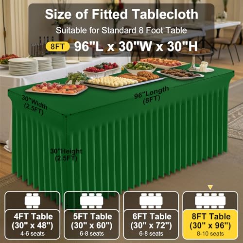 Image of Smiry 2 Pack Spandex Elastic Fitted Table Cloth Skirt for 8FT Table | Stretch Washable Table Cloth, Banquet Table Cover for Wedding, Party, Indoor & Trade Shows, (Emerald Green, 96Lx30Wx30H)