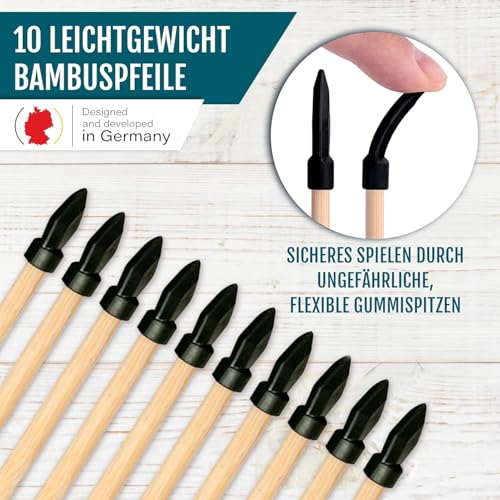 Bogenkönig Abenteuerfreude Holz Pfeil und Bogen Kinder ab 6 - Robuste Qualität für Langlebigkeit - 2er Set inkl. 20 Pfeile und 2 Köcher - Perfekt für Anfänger - Bogenschießen Kinder - Kinderbogen Set