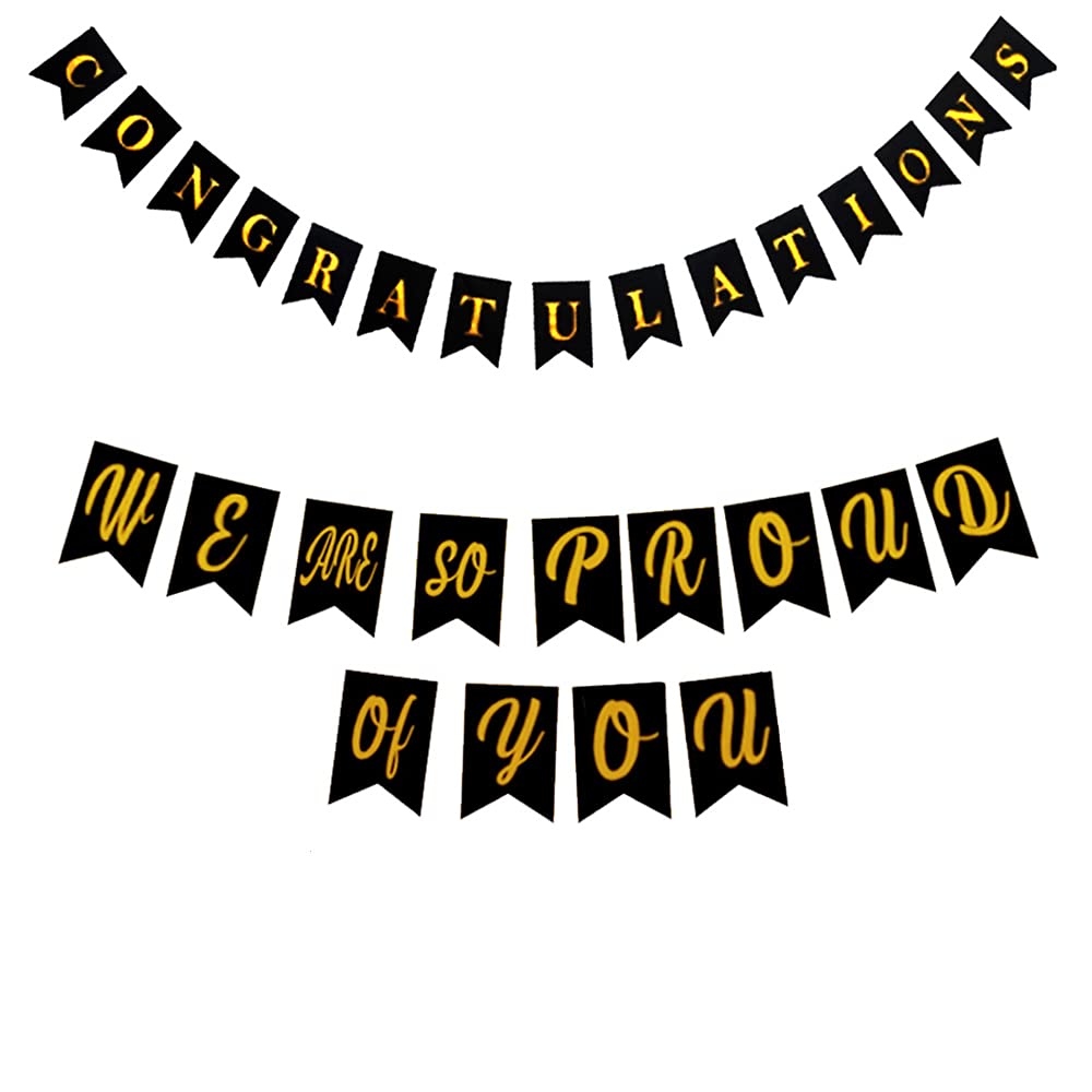 Rozi Decoration Congratulations & We Are So Proud Of You Banner For Wedding Anniversary|Graduation Party Decors|Retirement|Achievement Pack Of 2 Banner|Black & White