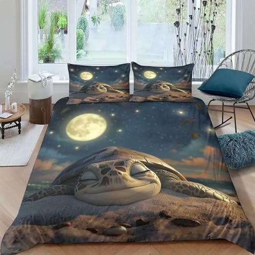 Housse de couette tortue anti-plis en microfibre douce 200x200cm
