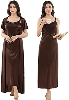 WEAVEWEAR CLOTHING Women Satin Nighty with Robe Set | 2 Piece Night Dress & Inner Slip | Soft Silky Sleeveless Long Nightg... Price In India
