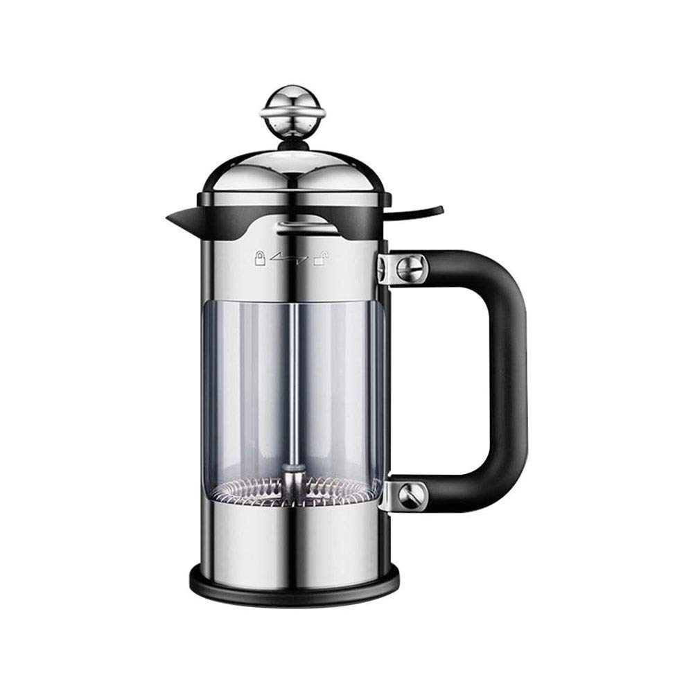Fabricante de té de café, 304 Prensa de café de Acero Inoxidable con Sistema de filtración de 4 Niveles, Vidrio de borosilicato Espesado Resistente al Calor, 34 onzas, (1 litro) Plateado