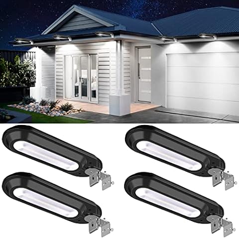 ROSHWEY Solar Gutter Lights 200LM, 18 LED Gutter Solar Lights Outdoor Waterproof, Bright Christmas Solar Fence Lights for Eaves, Garage, Yard, Porch (4 Pack-Cool White Light) Cover
