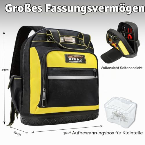 AIRAJ Werkzeugrucksack 43cm Mit Gummiboden, Robustes 1680D – Ansicht 3