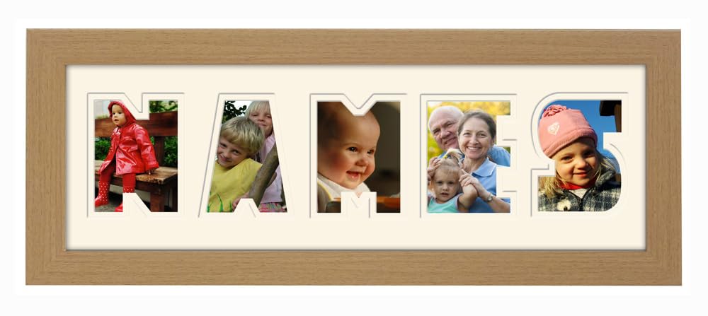 Photos In A Word Oak Finish Frame Cream Mount Cream Inside Personalised Any Name Word Photo Frame Birthday Picture Gift Present (, 5 Letters (Letters Only No Spaces))