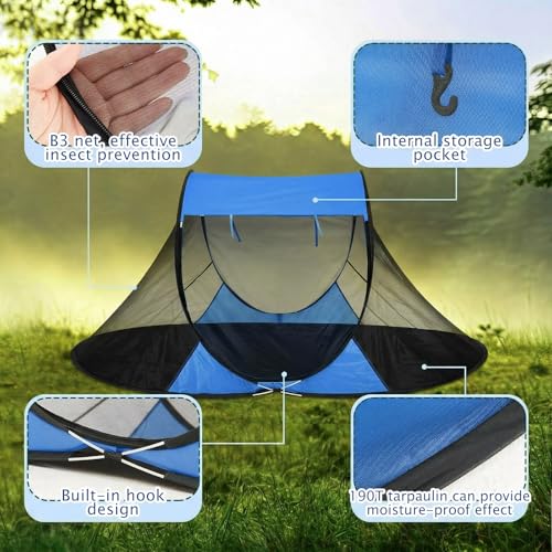 Image of Pop up Mosquito Tent for Camping, 86.6 x 59 x 45.3 Inch Bug Net Tent with Instant Automatic Setup, Lightweight Portable Screen Net Fits Most Camping Cot for Outdoor Hiking Travel(Blue)