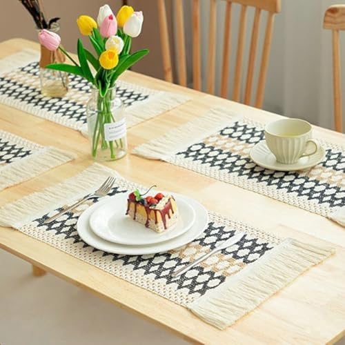 Set de table lavable et antidérapant résistant à la chaleur en coton lin marron beige noir