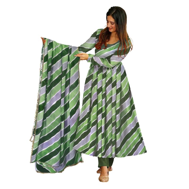 V_F_Beautiful Printed Long A-line with 3/4 Sleeve Maxi Dress/Gown and Dupatta Set for Women and Girls_LERIYA