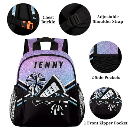 Personalized Kids Cheer Backpack for Girls Boy Cheerleader Preschool Toddler Backpack Nursery Bookbag Lightweight Custom School Bag Purple Glitter3