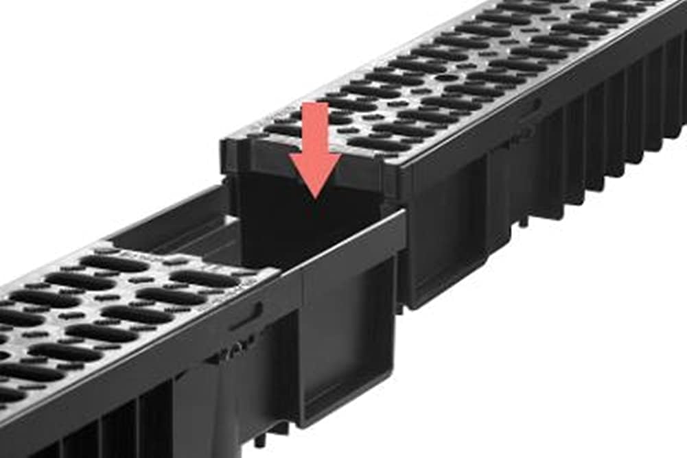 MCH Caniveau de drainage avec grille en acier, 100 x 13 x 5,5 cm, charge maximale 1,5 t, raccord DN110, kit complet de 10 m