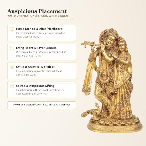 Image of AONA Radha Krishna Brass Idol Standing Statue for Puja Mandir Home Decor | Antique Multicolour Finish | Height 12 Inch | Wedding Anniversary Diwali Gifting