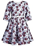 Partykleid mit Rundhalsausschnitt, 3/4 ausgestellten Ärmeln, Vintage Blumenmuster, ausgestelltem Rockteil, Empire-Taille mit abnehmbarem Gürtel, verdeckter Reißverschluss auf der Rückseite.