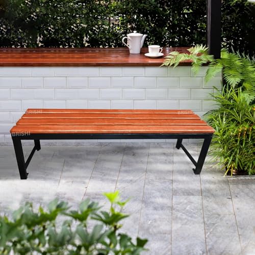 Image of BRISHI 3 Seater Cast Iron FRP Garden Bench for Indoor & Outdoor Park /Patio /Living Room /Terrace /Balcony (Black /Wooden Texture)