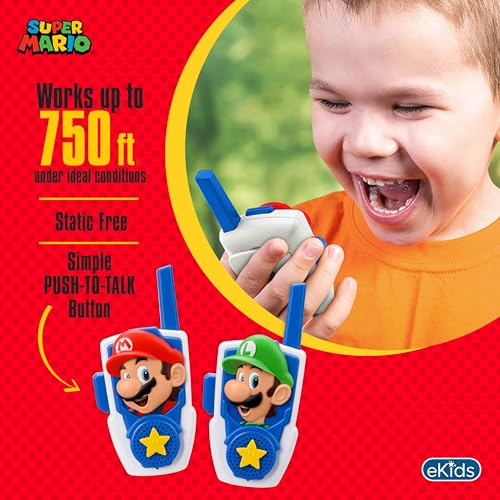Image of Super Mario Walkie Talkies for Kids, Static Free and Extended Range Indoor and Outdoor Toys for Fans of Mario Toys