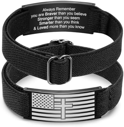 MEALGUET Men's Bracelet Gifts for Men : American Flag Stretch Band Cross Bracelet Faith Bible Verse Christian Religious Inspirational Jewelry for Son Grandson Nephew Boyfriend Dad,Adjustable