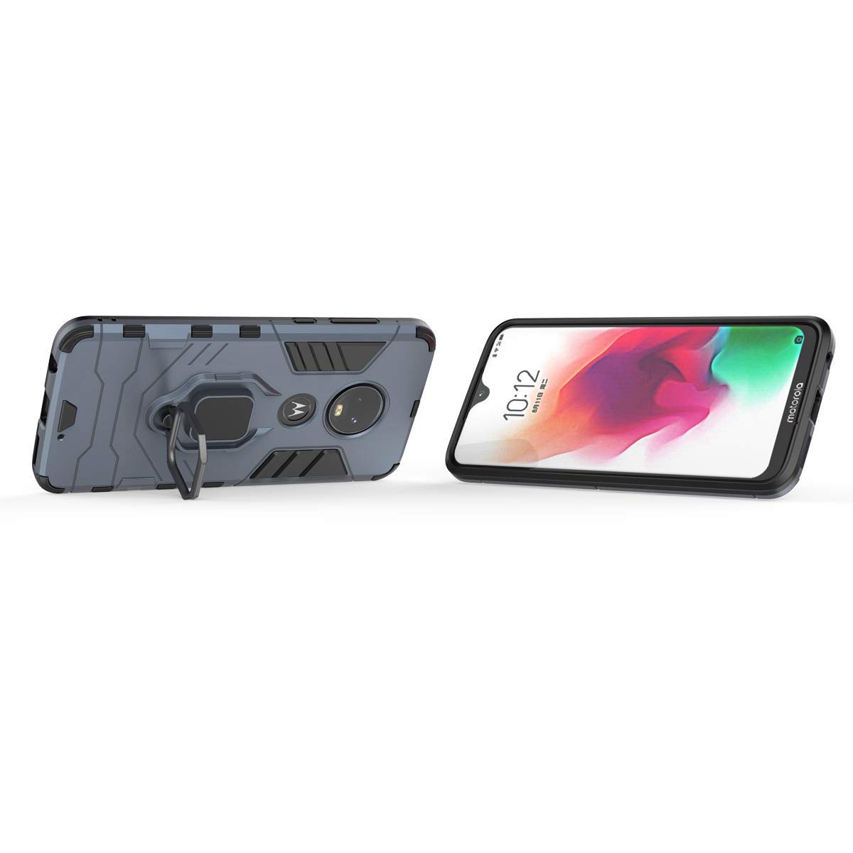 LuluMain Cover Per Moto G7 Power Con Anello Porta E Cavalletto - Custodia Paraurti Rossa (Supporto Magnetico Auto)