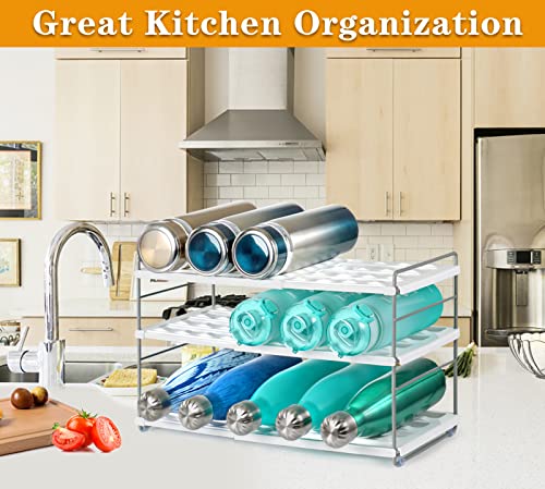 Water Bottle Organizer For Cabinet, Expandable Water Bottle Holder Rack, Adjustable Tumbler Storage For Kitchen Organization, 3 Tier Cup Organizer For Sports Flask Insulated Travel Mug Fridge, White #TOP4