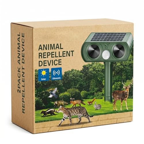 Repelente Gatos Ultrasónico de Jardín, con Frecuencia Variable Inteligente, Sensor de Movimiento PIR, IPX5 Impermeable, Ahuyentador de Animales para Gatos, Zorros, Pájaros, Patio y Huerto(2Pcs)