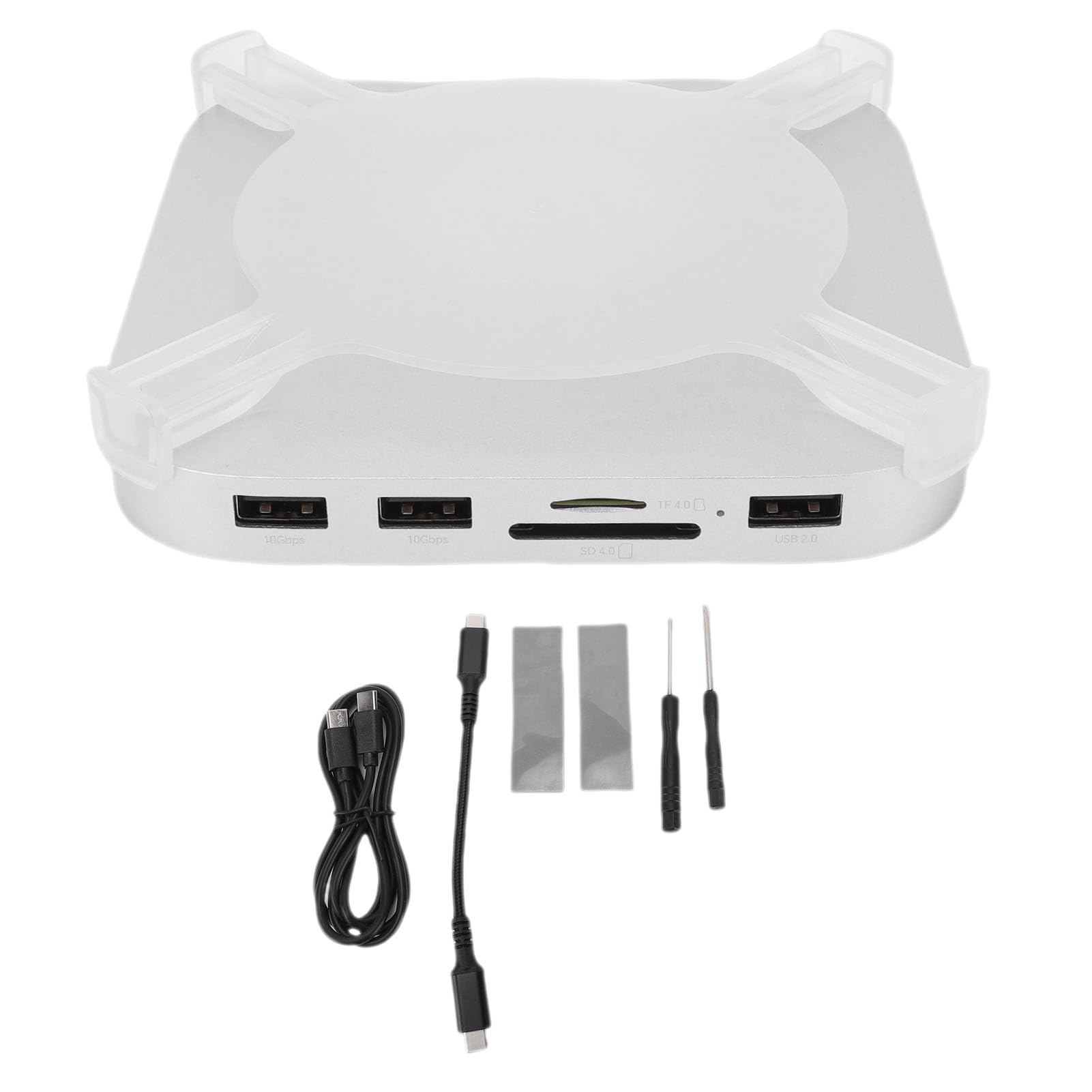 Cosiki Supporto Dock e Supporto per M4 Pro, Hub Multifunzionale con Custodia SSD e Slot per Scheda di Memoria per Soluzioni di Archiviazione Avanzate, Lega di Alluminio, Argento, 5"