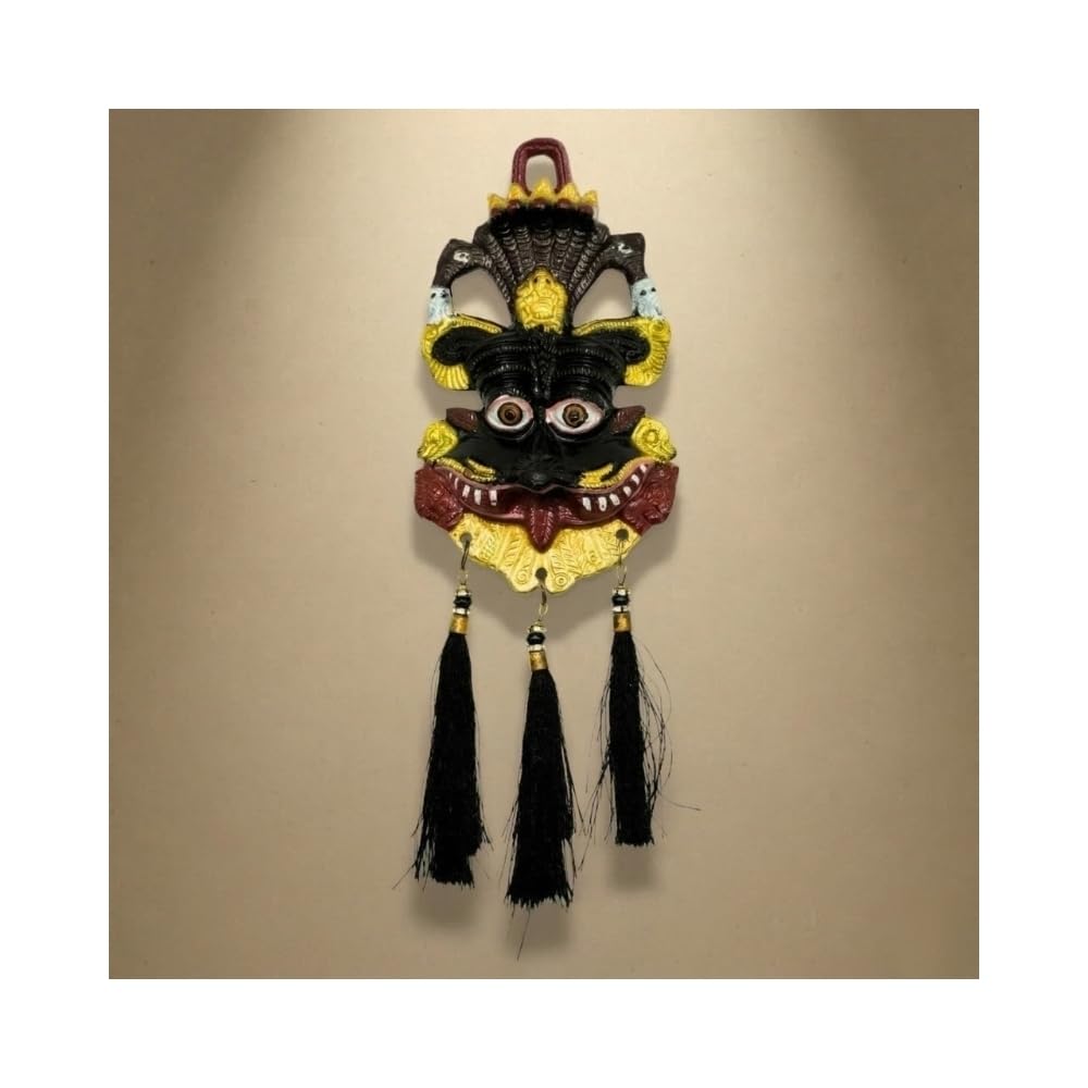 VAMA Metal Nazar Battu for Home Entrance - 10 Inch Hand Painted | Evil Eye Hanging for Home Entrance | Kirti Mukh for Door | Protection for House & Door Hanging | Naag Ganesha Suraksha Kawach Mask-image-4