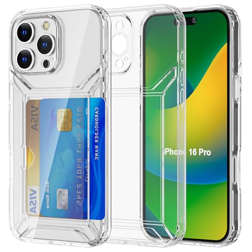 AICase Compatible with iPhone 16 Pro Case with Card Holder Clear, Slim Thin Lightweight Transparent Wallet TPU Protective Phone Case with Credit Card Slot Compatible with iPhone 16 Pro