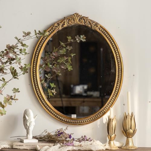 Image of ZIYOO Vintage Ornate Oval Wall Mirror, Baroque Gold Framed Decorative Mirror, Ornate Antique Accent Mirror for Living Room, Bedroom, Entryway, Vanity 26 inchx31 inch