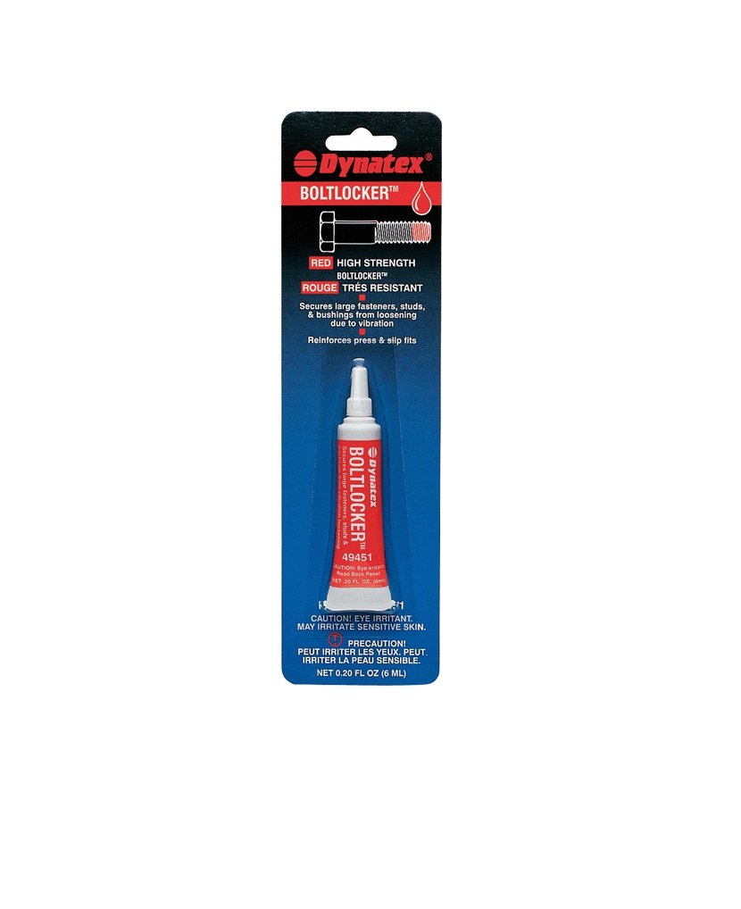 Dynatex 49451 Red High Strength Threadlocker, 6ml - Industrial Grade Lock Tight, Ideal for Nut and Bolt Assemblies, Resists Leakage, Shock, and Vibration - Red Locktight Thread Locker