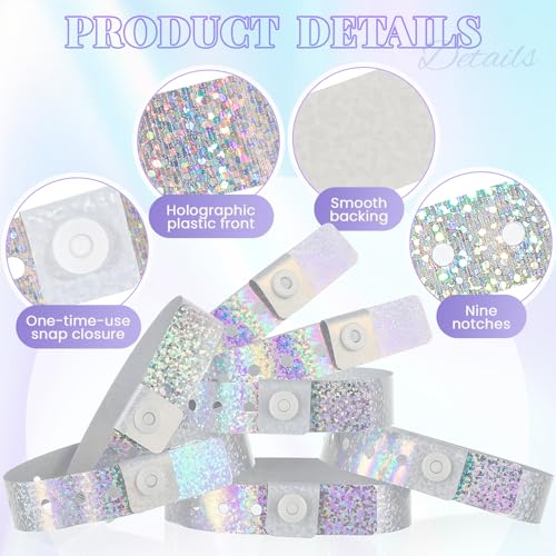 Image of Henoyso 300 Pcs Silver Plastic Wristbands for Events Vinyl Waterproof Pool Wristbands Neon Color Plastic Bracelet for Party Events Arm Band Identification for Concerts Carnivals