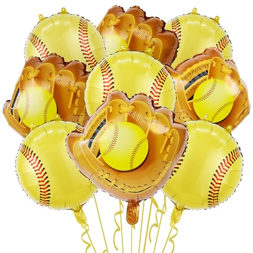 9Pcs Softball Party Balloons Softball Foil Mylar Glove Jumbo Balloons for Baby Shower Decorations Sports Themed for Boys Girls Birthdays Party Supplies