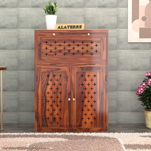 Image of Solid Sheesham Wood Inverter Battery Cabinet for Home & Office || Wooden Storage Cabinet || Electic Safety Box || Single Battery Box || Cabinet Unit || Honey Finish